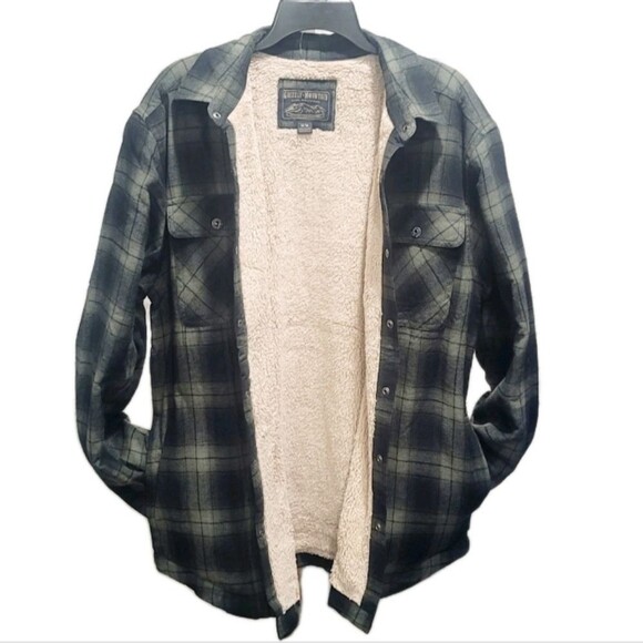 Grizzly Mountain Sherpa Lined Men's M Flannel Shirt Jacket Shacket Green Plaid - Picture 2 of 16